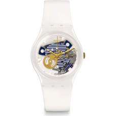 Swatch MARINIERE GW169 – Αναλογικό Ρολόι Unisex με Διάφανο Καντράν και Μπλε-Λευκές Ρίγες